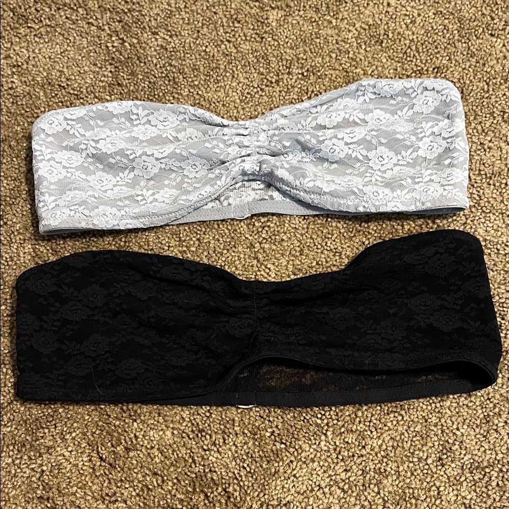 PINK Victoria's Secret Lace Bandeau Set - Black and Grey